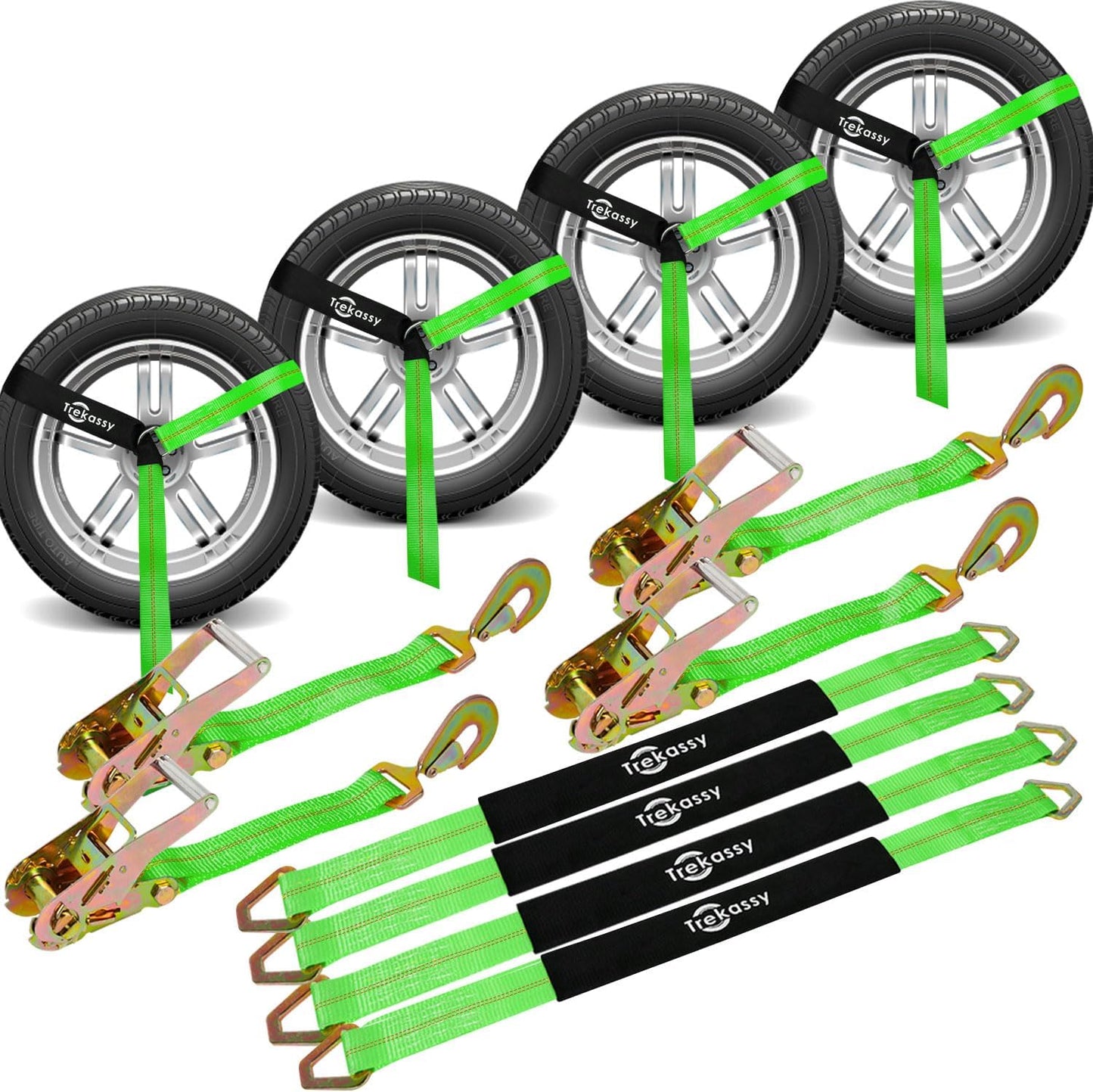 Trekassy 2x 144 Car Tie Down Straps for Safe Vehicle Transport