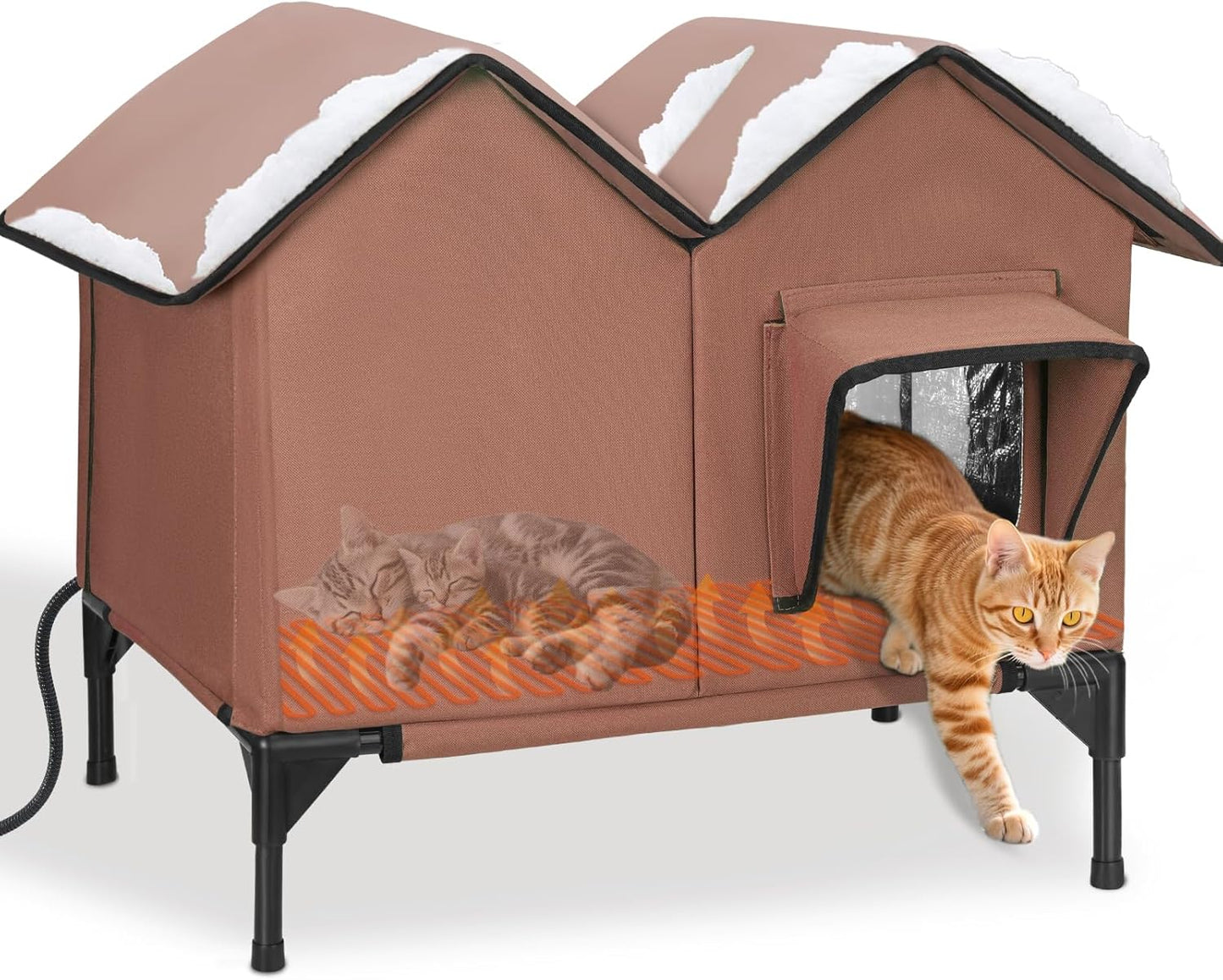 Heated Cat House for Outside - Large Waterproof Shelter for Cats
