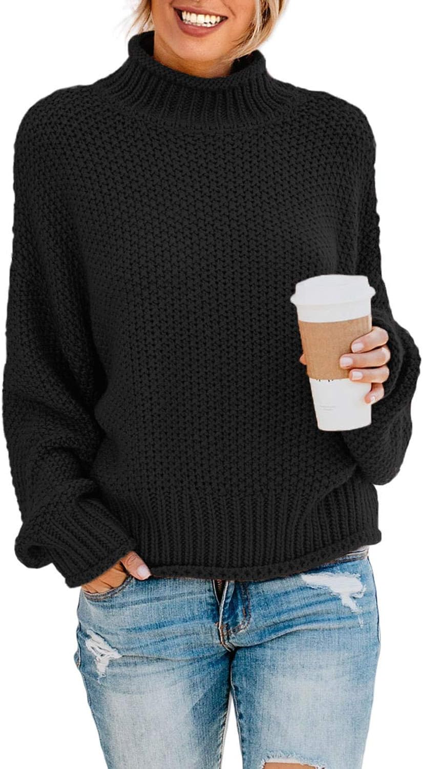 Dokotoo Womens Turtleneck Balloon Sleeve Sweater for Winter