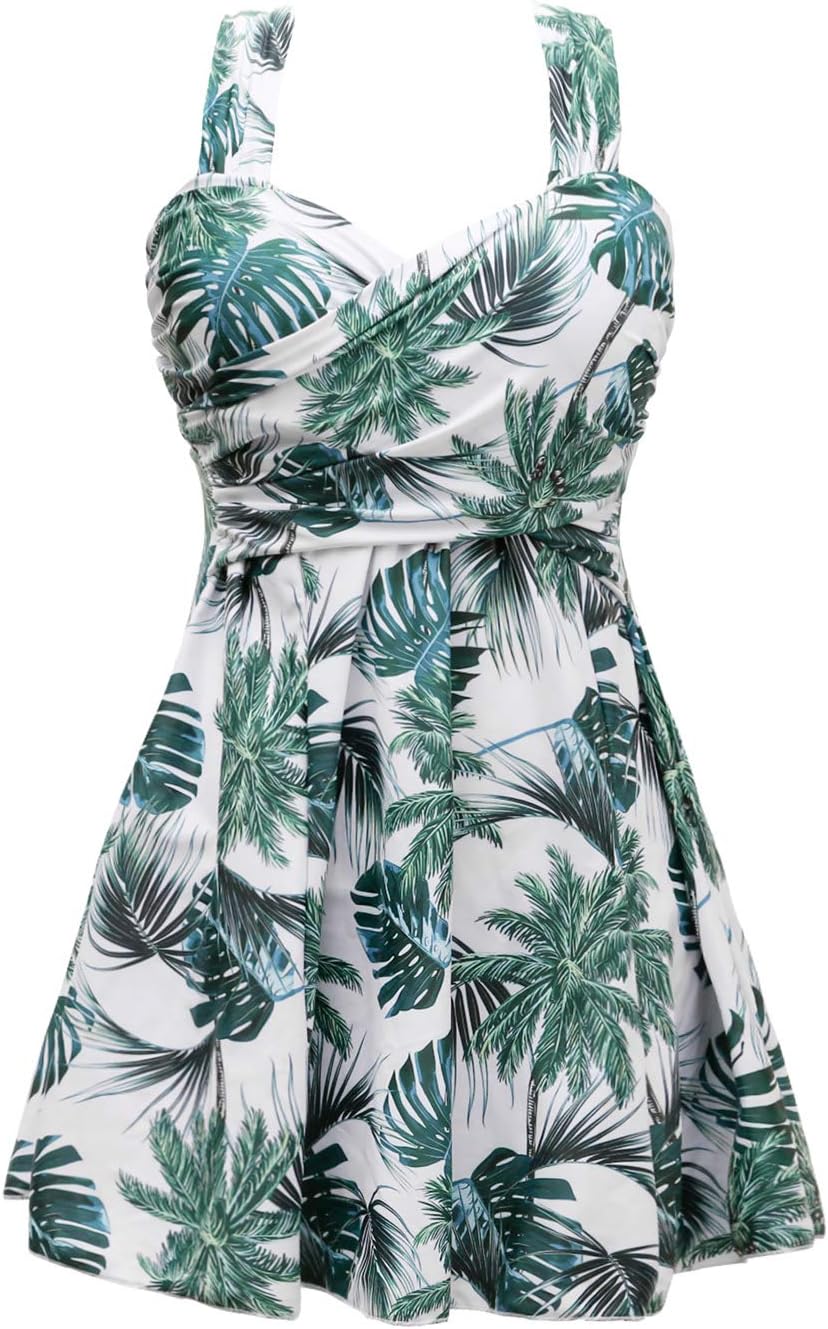 Elegant Crossover One Piece Swimdress for Women - Floral Design