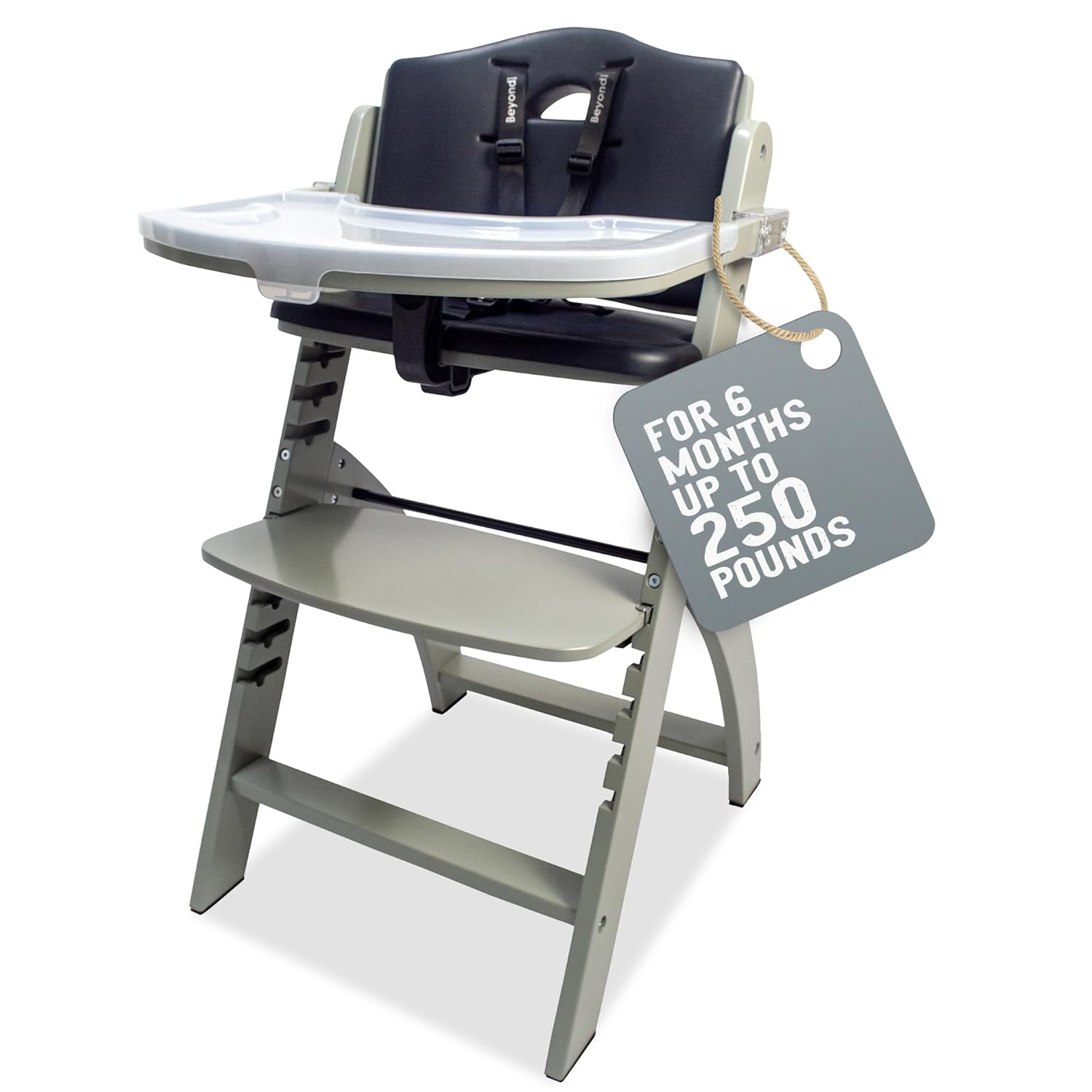Convertible Wooden High Chair - Abiie Beyond Junior - Adjustable & Stylish - Misty Grey