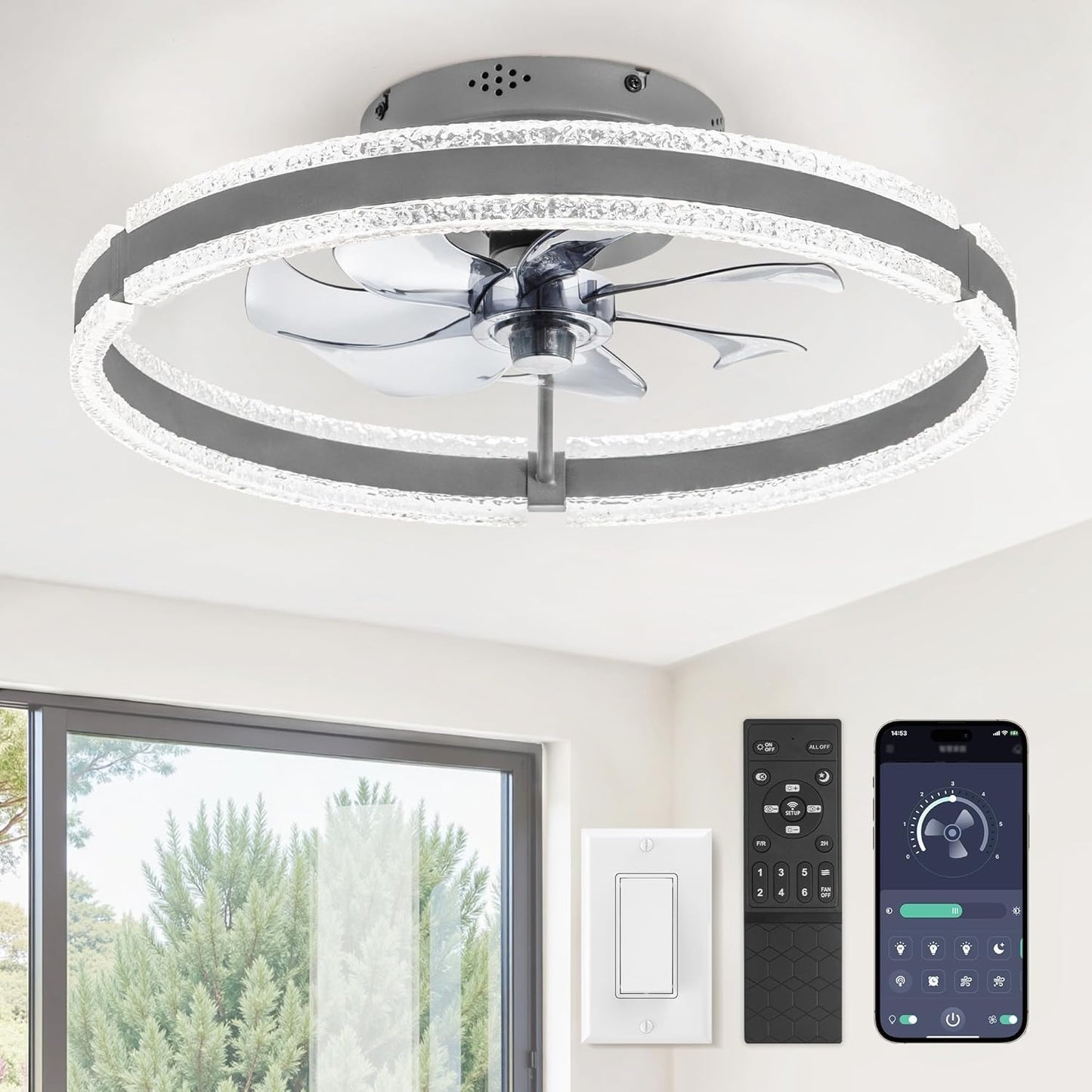LEDIARY 20ft' Low Profile Ceiling Fan with Lights and Remote