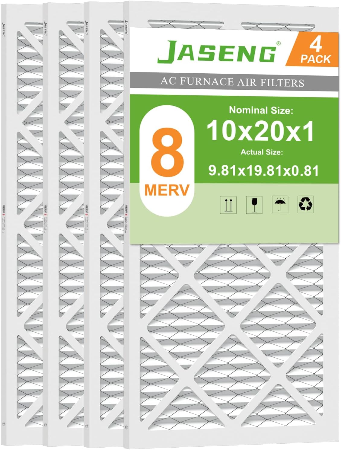 10x20x1 MERV 8 Furnace Filters for HVAC - 4 Pack Air Filter