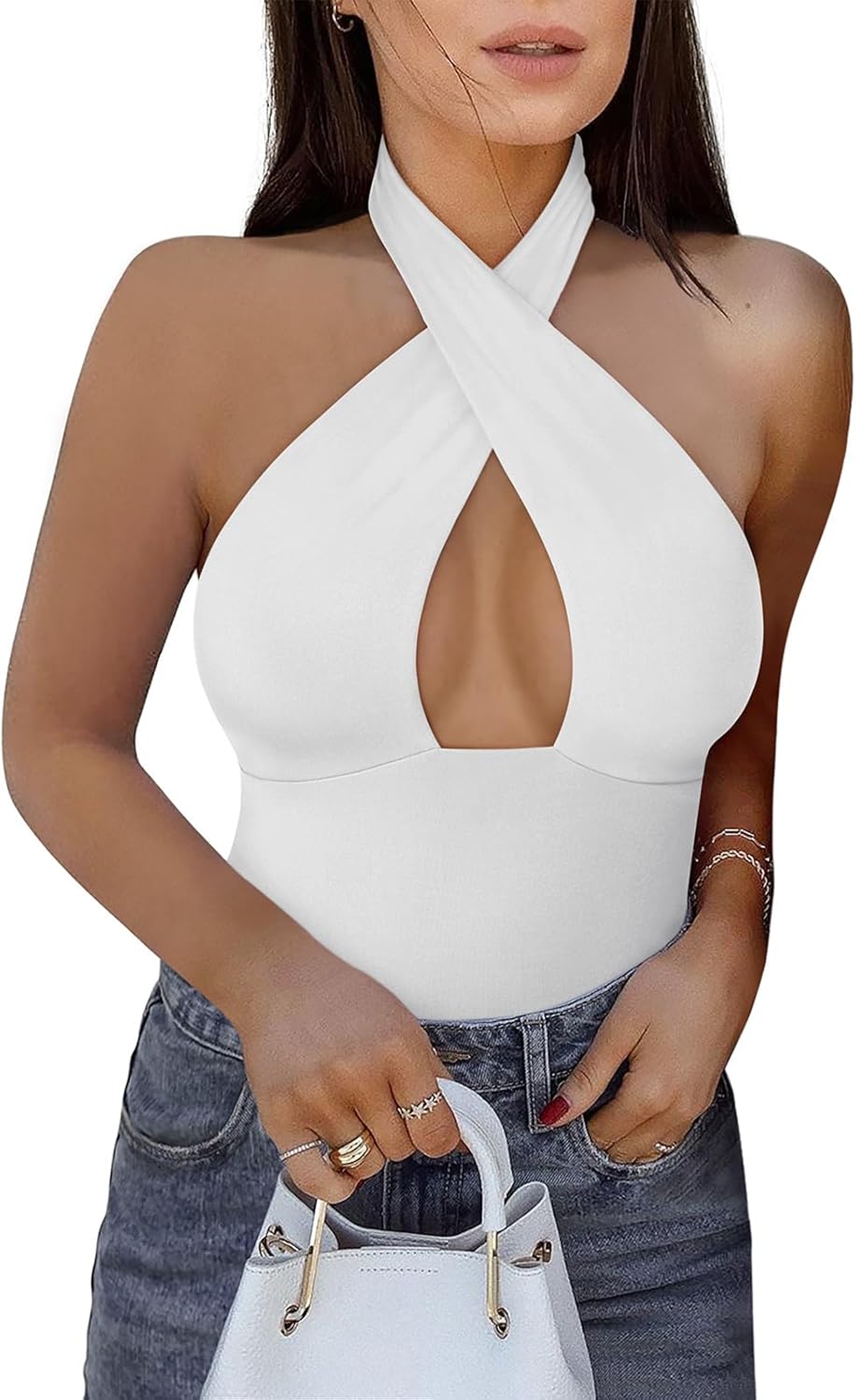 Trendy Sexy Casual V Neck Bodysuit for Women by REORIA