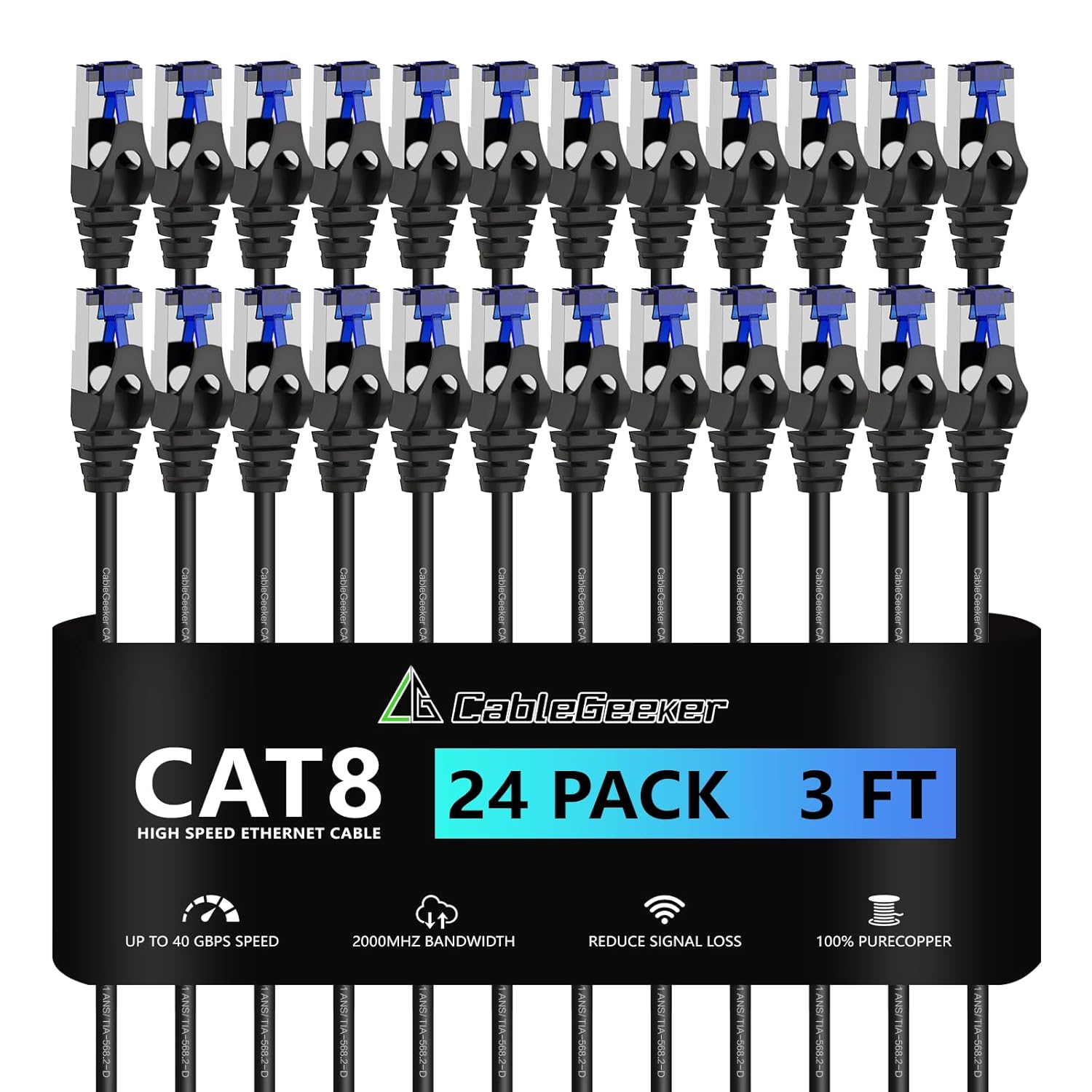 Cat8 Ethernet Patch Cable 3ft 24 Pack for Ultra-Speed Networks
