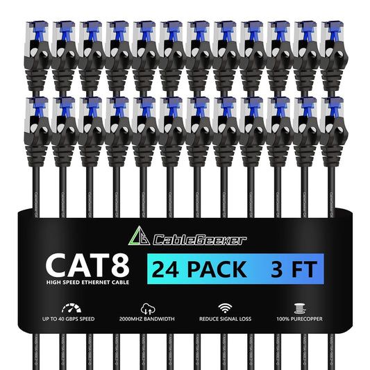 Cat8 Ethernet Patch Cable 3ft 24 Pack for Ultra-Speed Networks