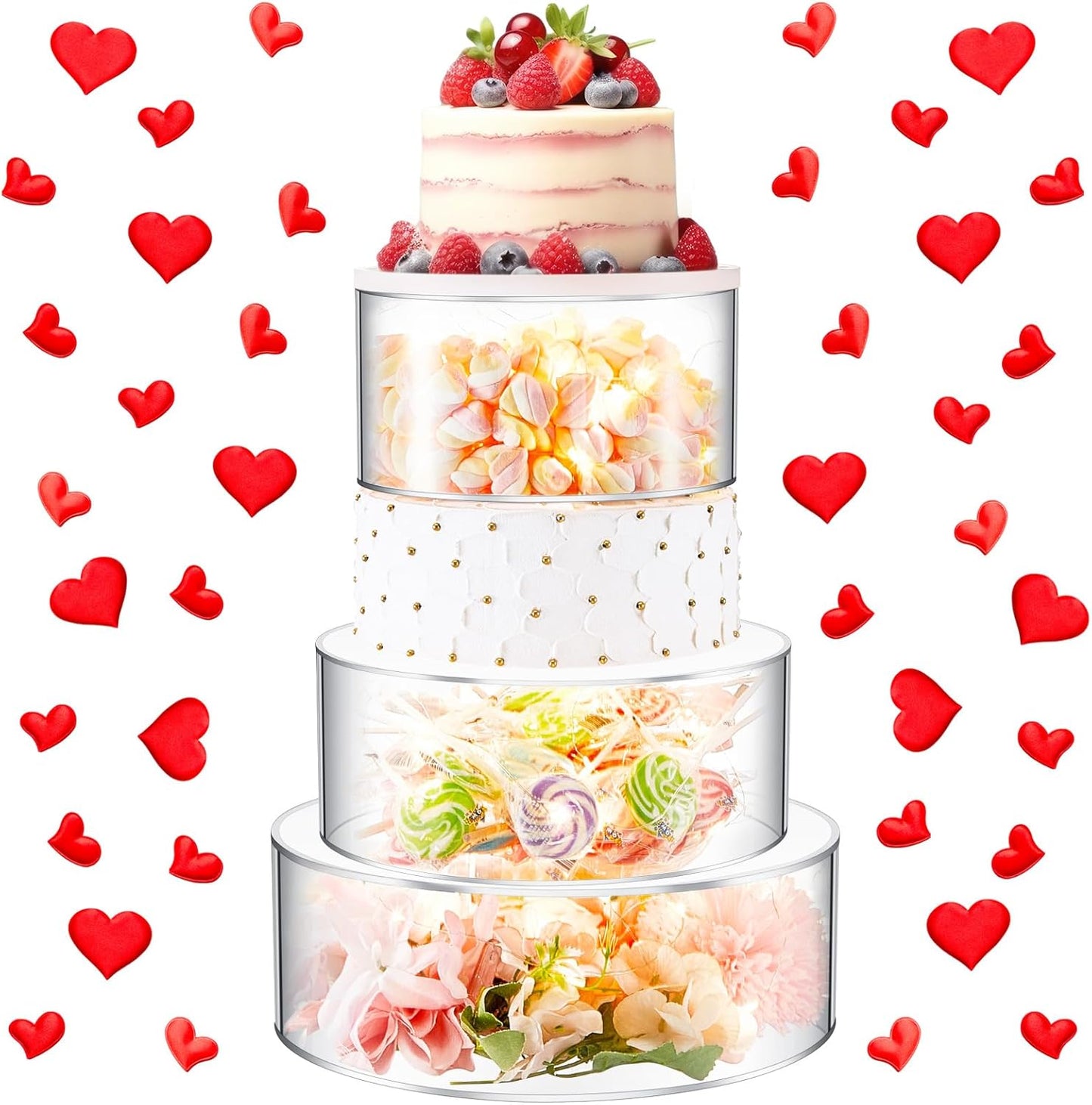 Sintuff 3 Pcs Acrylic Cake Stand with LED Lights for Parties
