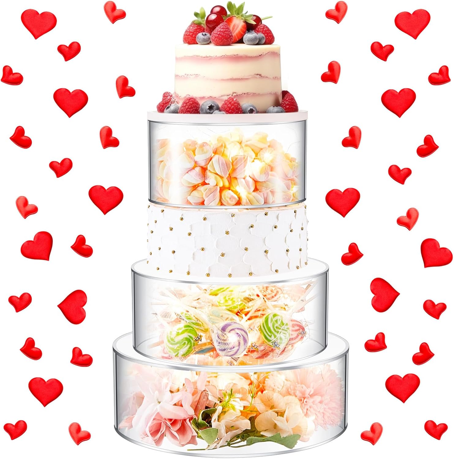 Sintuff 3 Pcs Acrylic Cake Stand with LED Lights for Parties