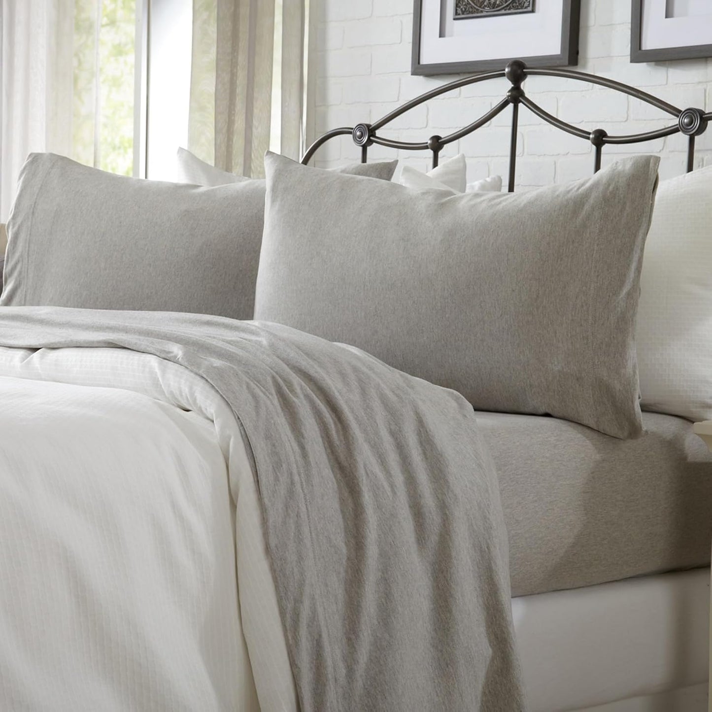 Cotton Jersey Knit Full Sheet Set - Ultra-Soft Light Grey Sheets