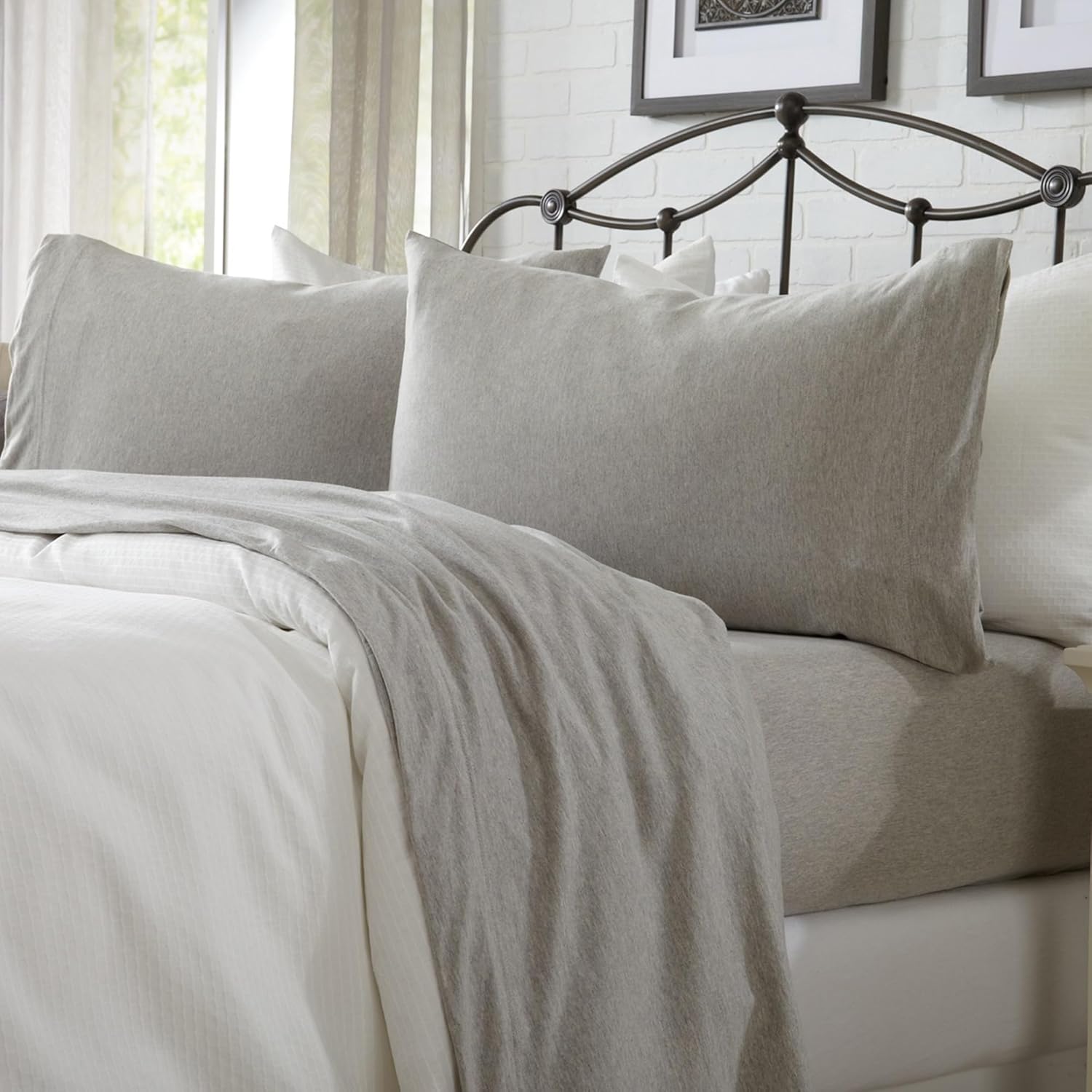 Cotton Jersey Knit Full Sheet Set - Ultra-Soft Light Grey Sheets