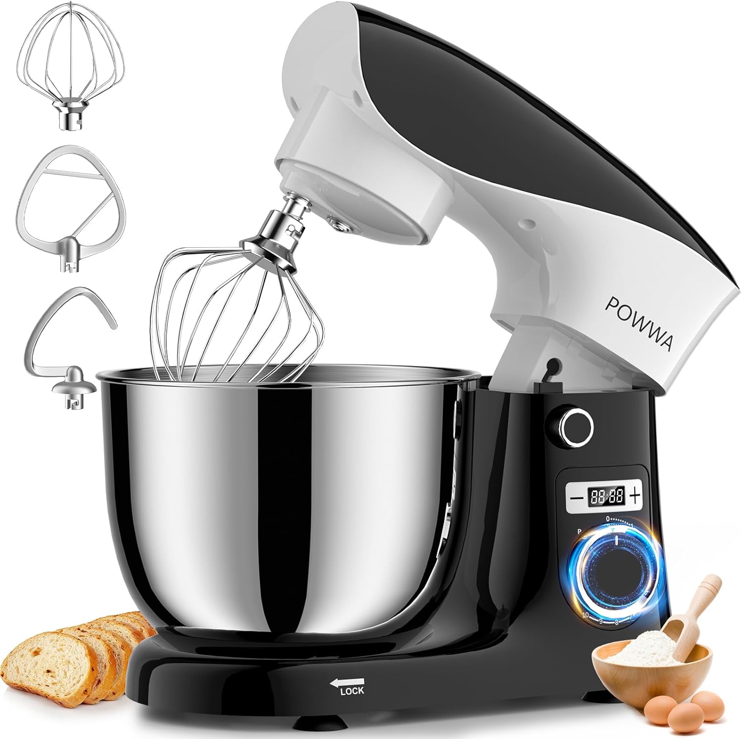 Stand Mixer POWWA 6.5 QT with 10 Speeds for Baking Needs