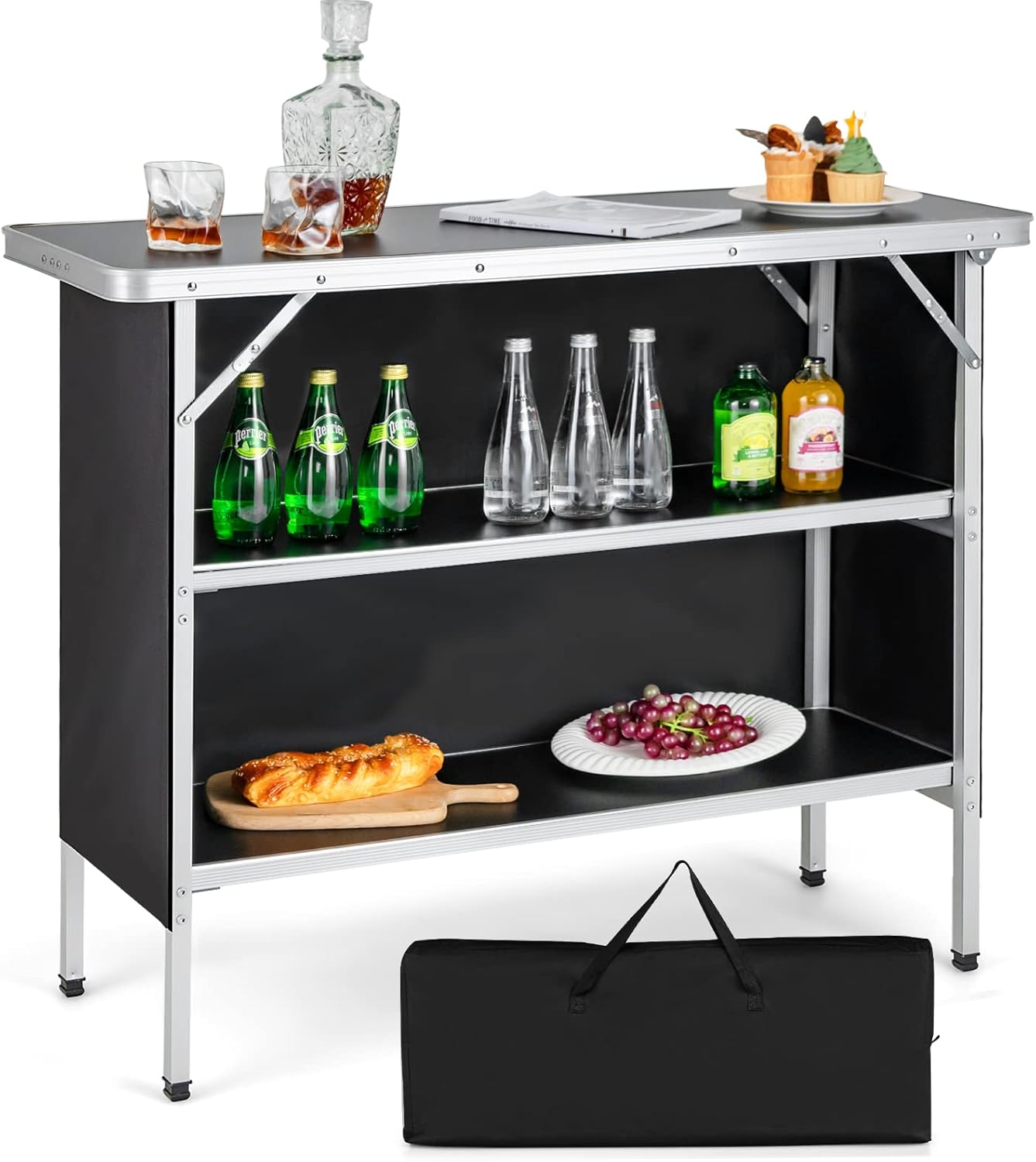 Giantex Foldable Camping Table: 2-Tier Storage, Portable & Stylish!