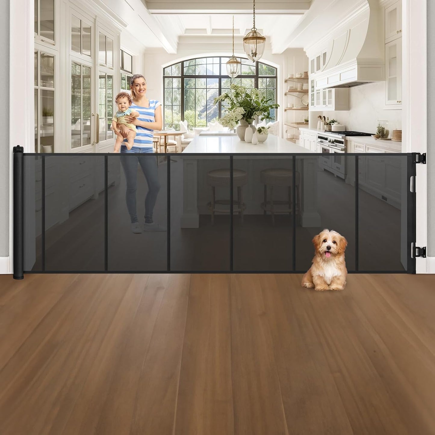 KIDINIX 120 Inch Extra Wide Retractable Baby Gate - Secure Large Openings!