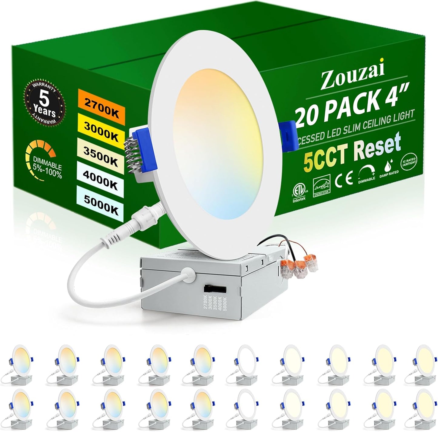 Ultra-Thin 4 Inch LED Recessed Ceiling Light - 20 Pack