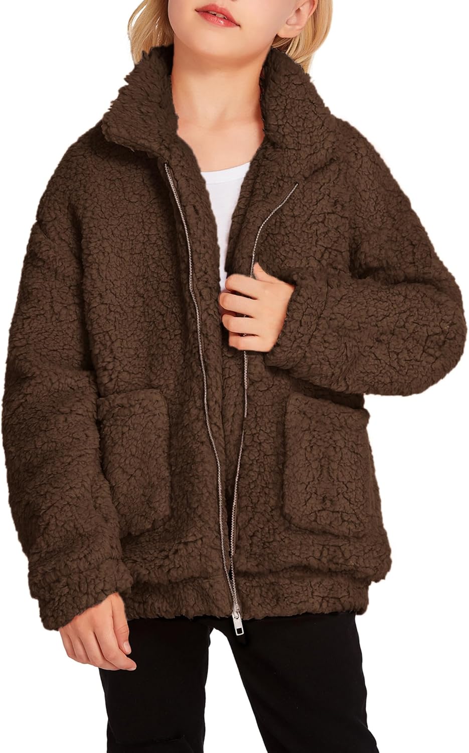Arshiner Girls Full Zip Fleece Jacket for Cozy Fall Winter Wear