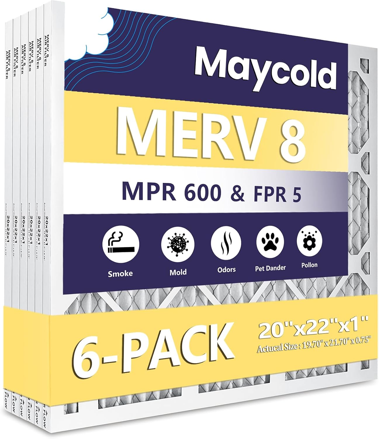 MAYCOLD 20x22x1 MERV 8 Air Filter - High-Efficiency HVAC Filters