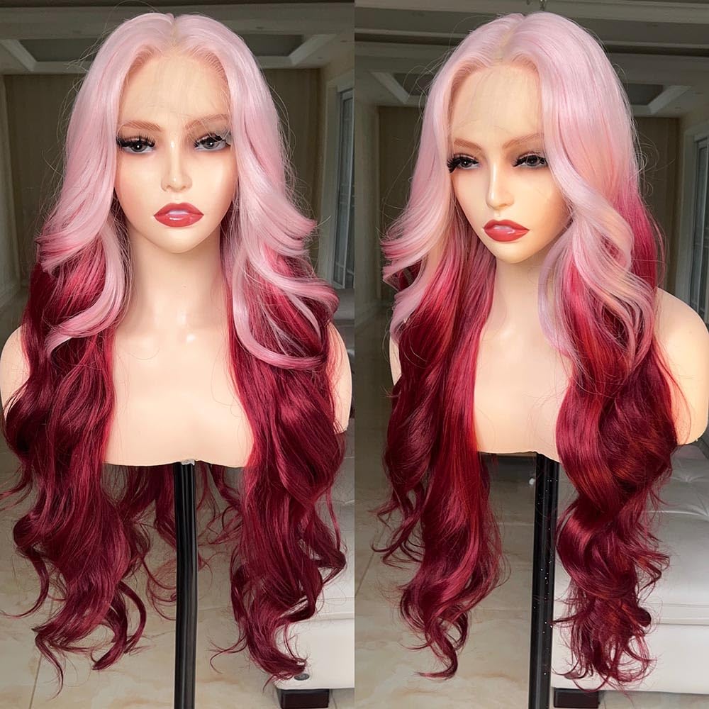 FABLLE Pink Lace Front Wig - 30 Inch Glueless Body Wave Style