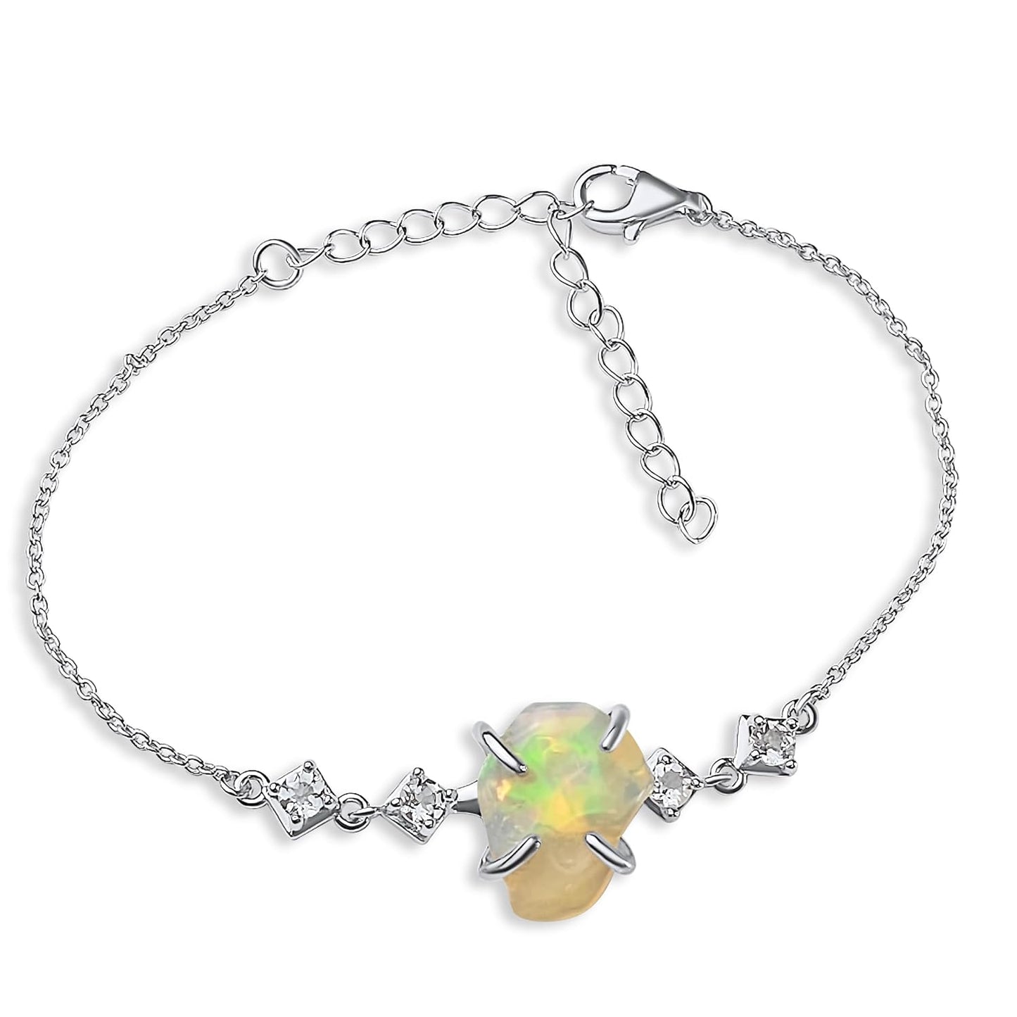 Raw Fire Opal Chain Bracelet for October Birthstone Gift