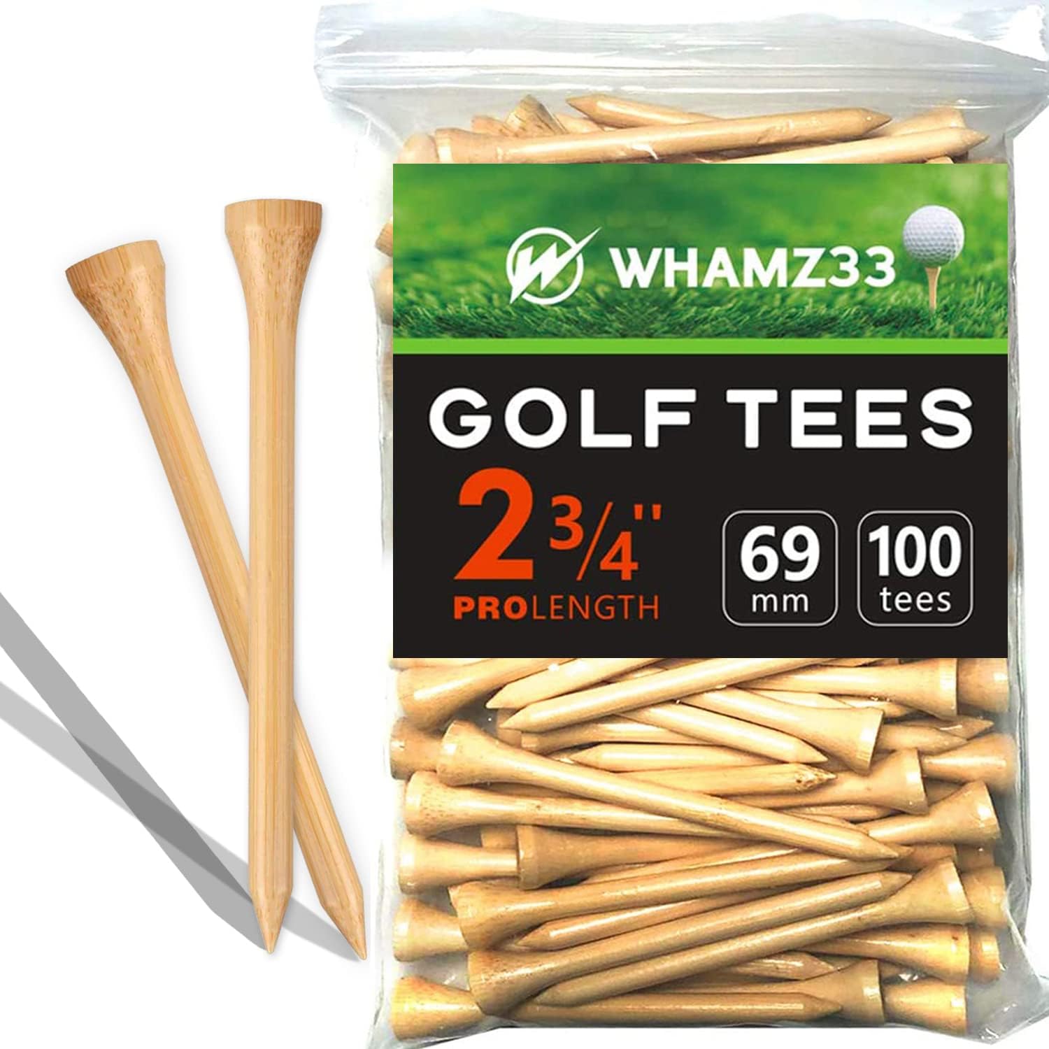 100 Pack Professional 2 3/4 Wooden Golf Tees - WHAMZ33 W