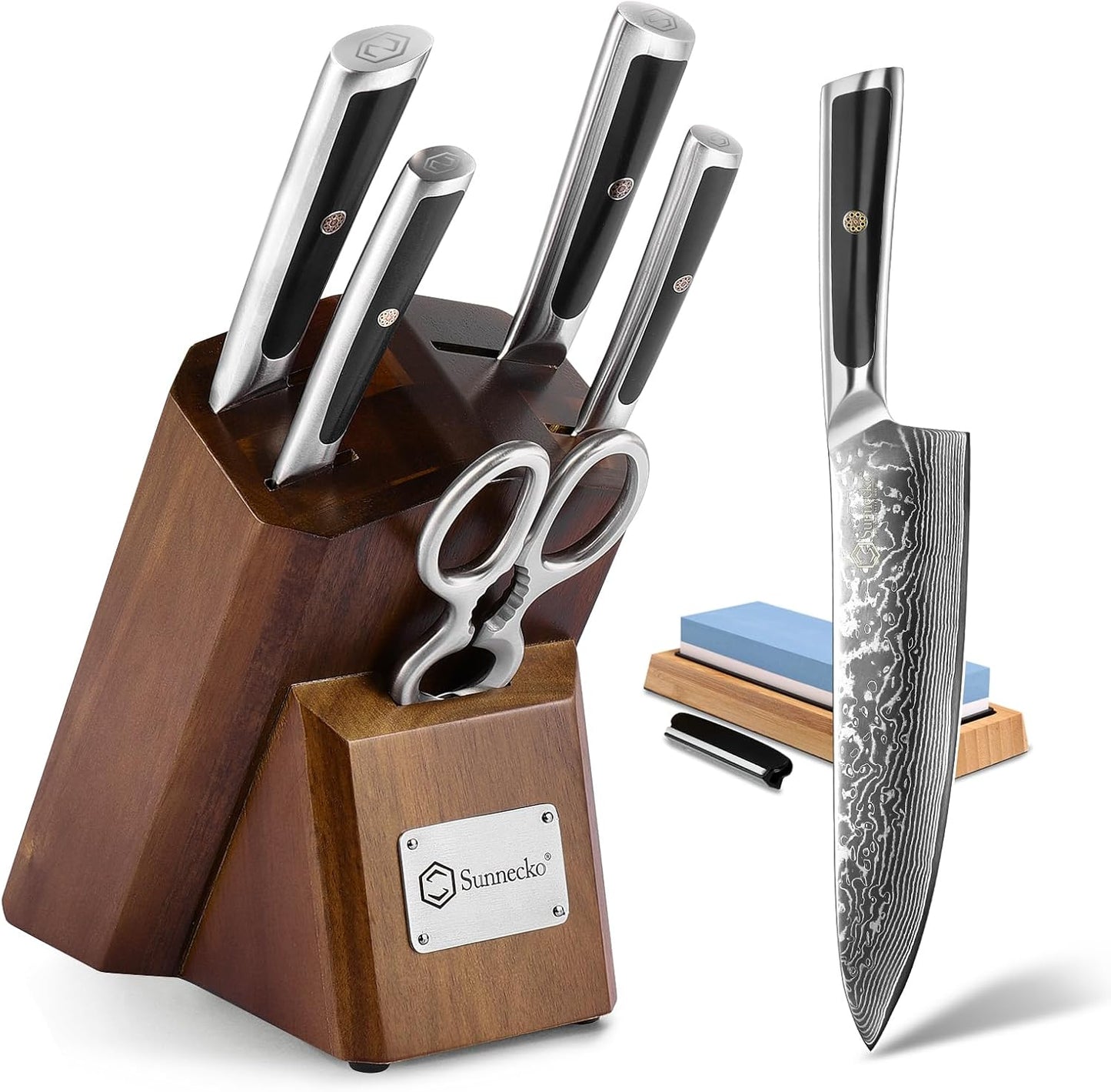 Sunnecko Damascus Kitchen Knife Set - 7pcs VG10 Steel Knives