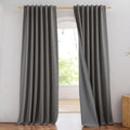 NICETOWN 100% Blackout Grizzle Gray Curtains 90 in - Thick Linen Blend