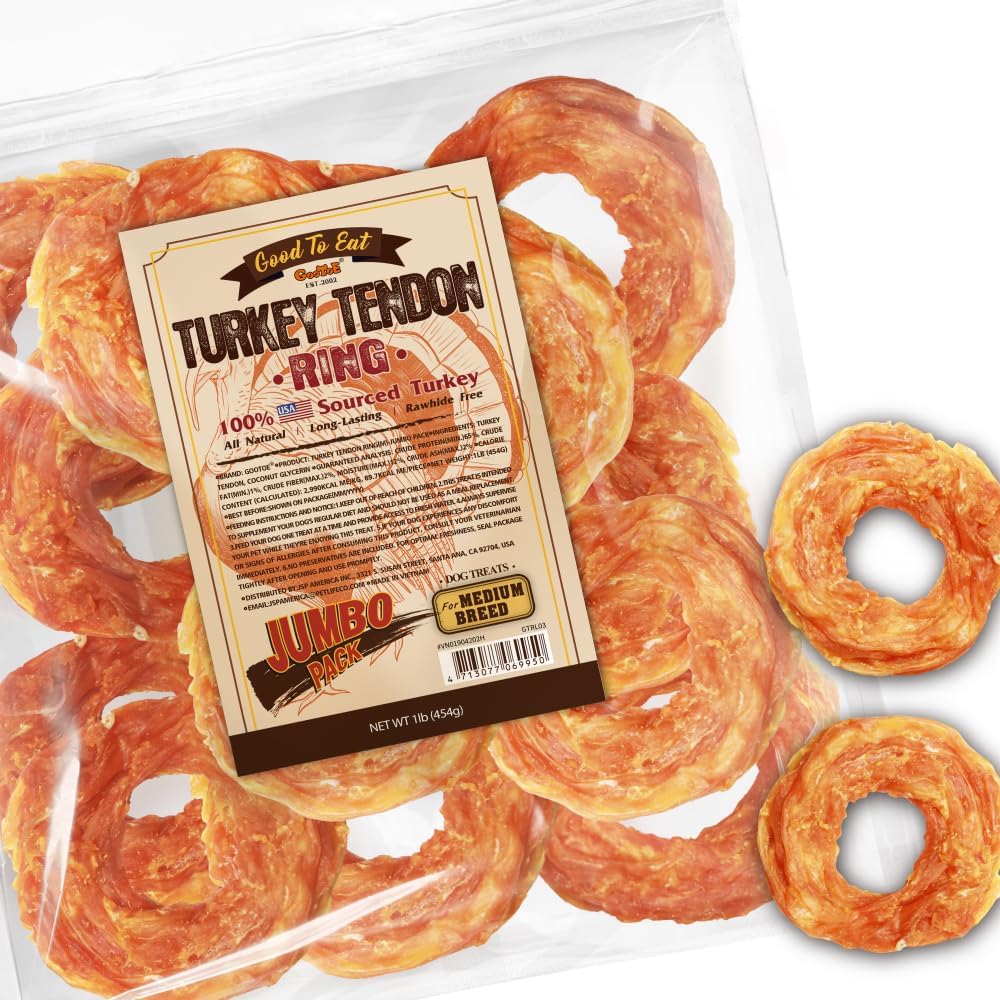 Gootoe Turkey Tendon Dog Treats for Medium Dogs - Natural Chews