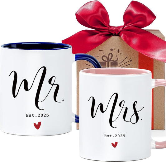 2025 Mr & Mrs Coffee Mugs Set - Perfect Newlywed Gift!