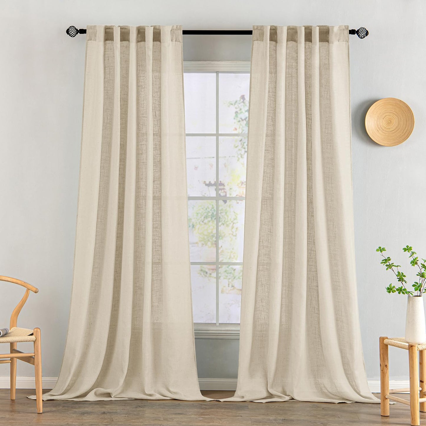 MIULEE Linen Curtains 96 Inch Length for Bedroom and Living Room