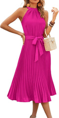 Women's Halter Pleated Midi Dress - Flattering A Line Summer Dress