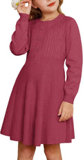 Girl Long Sleeve Sweater Dress Ruffle Button Front - Cozy Fit
