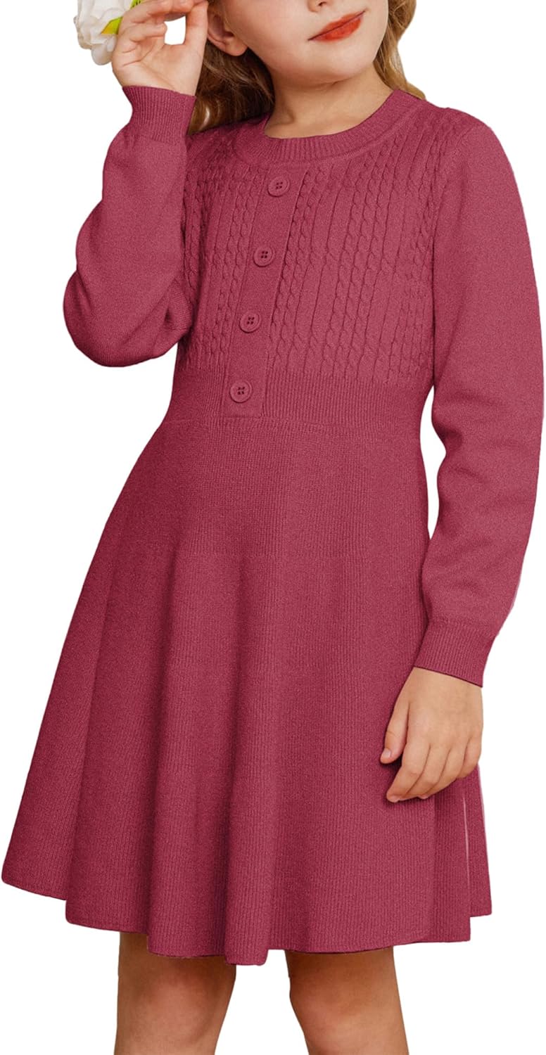 GRACE KARIN Girl Dress Long Sleeve Sweater Ruffle Knit Casual