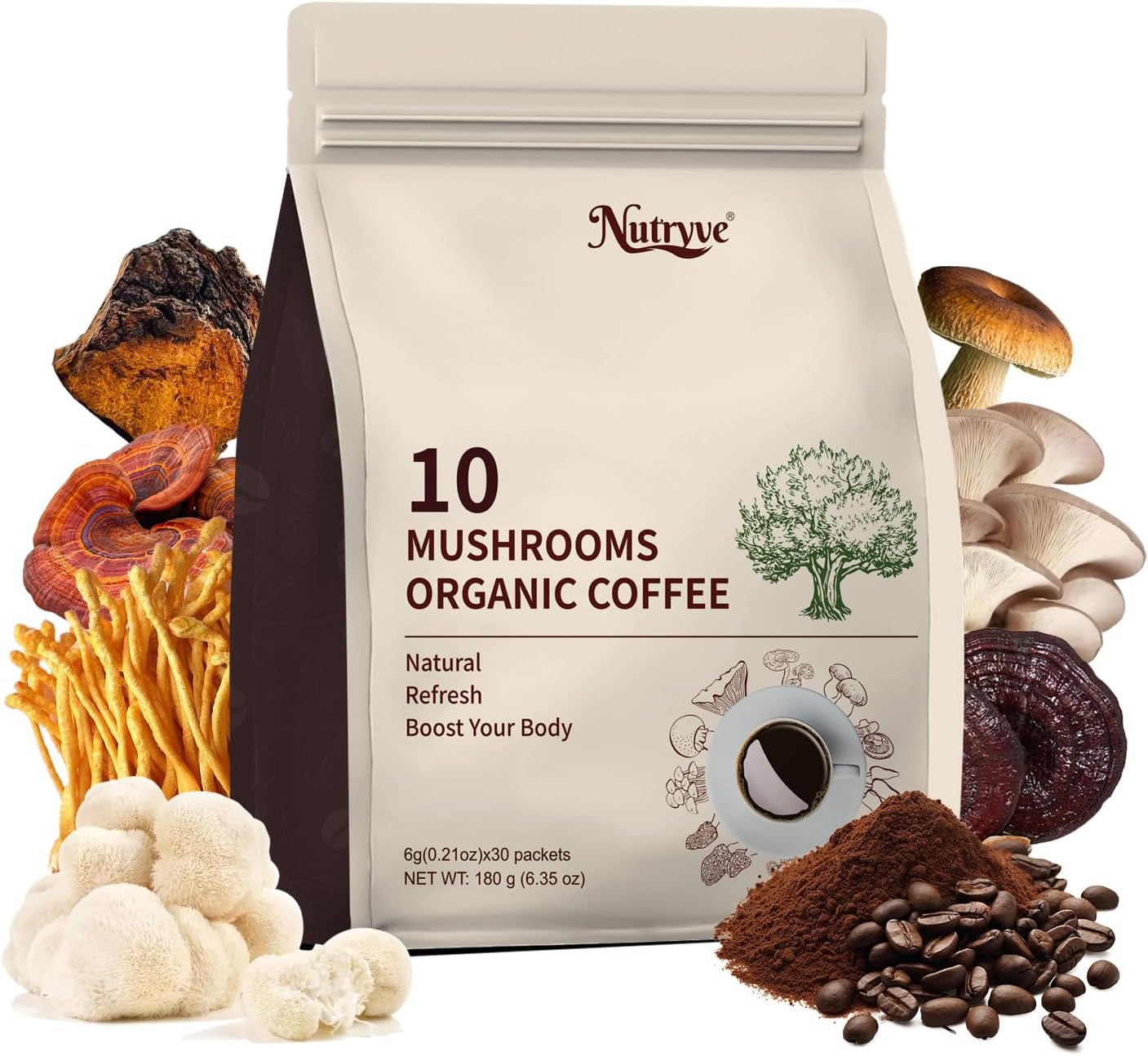 Immune Boost: Mushroom Coffee On-the-Go | USDA Certified | Non-GMO | Nutryve