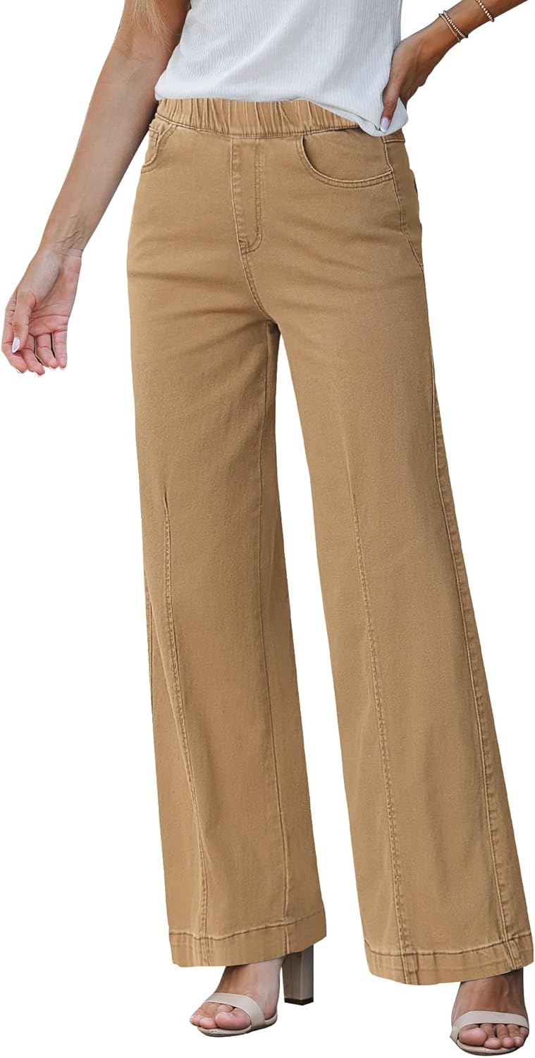 GRAPENT Pull On Womens Jeans Baggy Stretchy High Waisted Denim