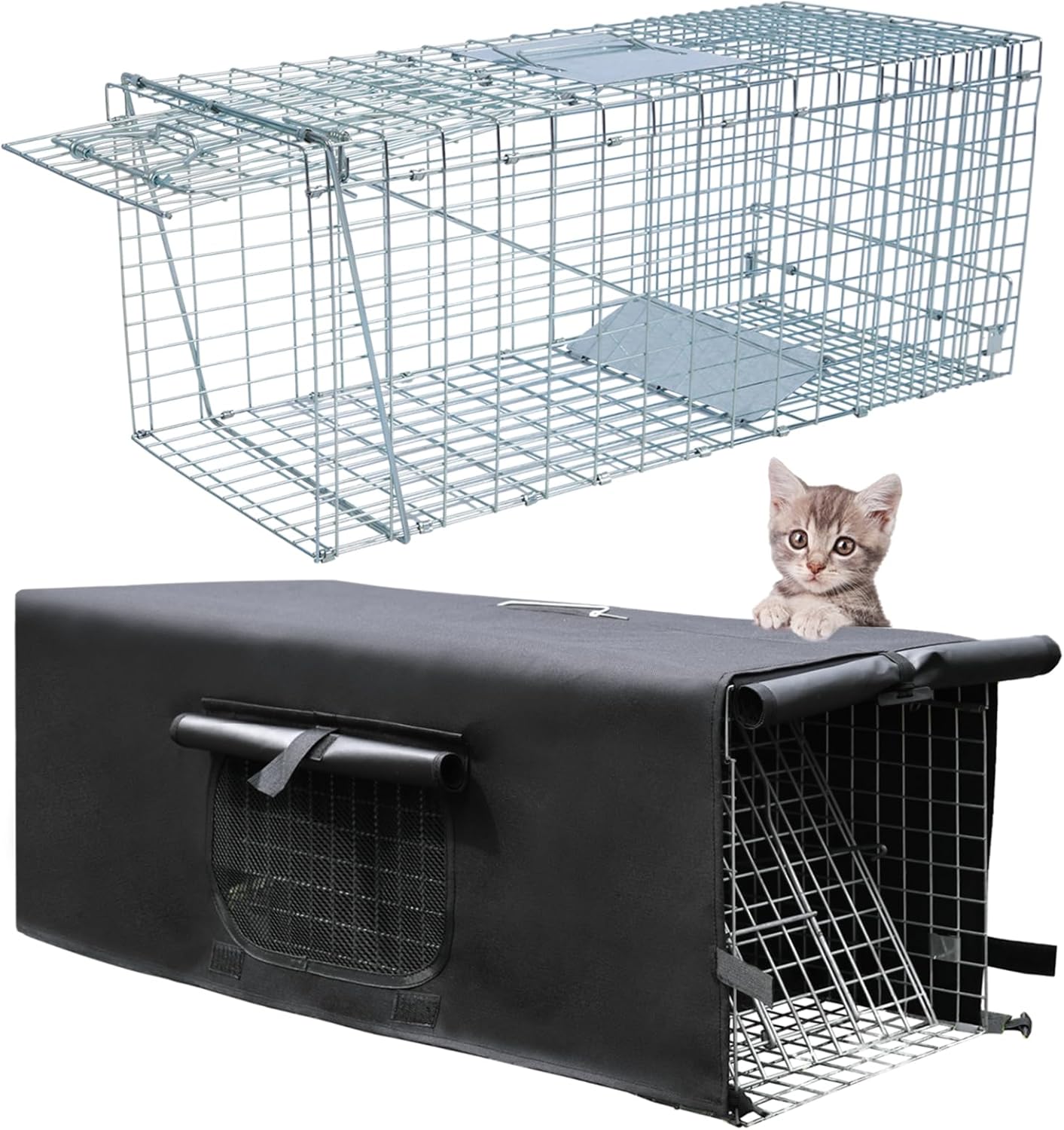 Live Animal Trap Cage with Cover for Stray Cats and Raccoons