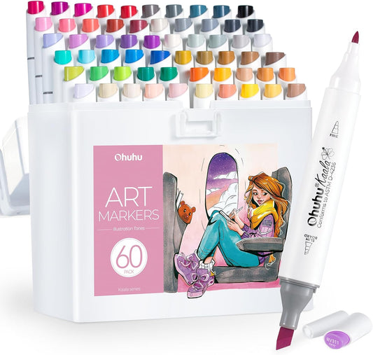 Ohuhu Alcohol Markers Set: 60 Colors for Artists and Creators
