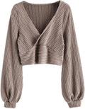 Pullover Ribbed Cropped Knitwear V-Neck Top - Flattering Everyday Crop