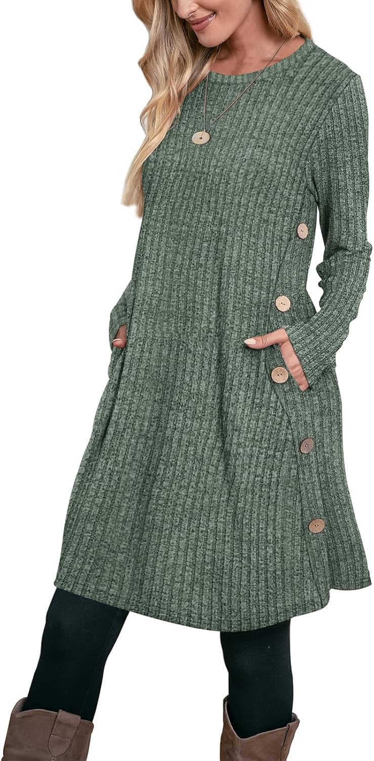 OFEEFAN Fall and Winter Tunic Dress with Pockets for Style