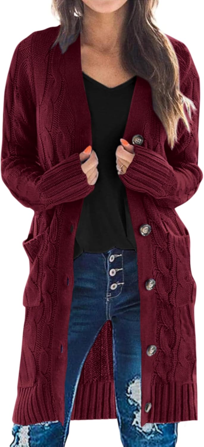 PRETTYGARDEN Long Sleeve Cable Knit Cardigan for Women 2025