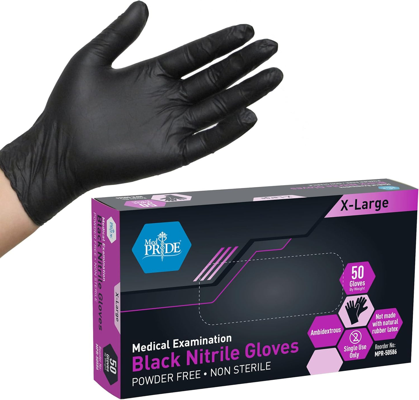 Med Pride 4 Mil Black Nitrile Gloves - Latex & Powder-Free