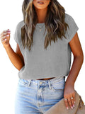 Womens Cropped Sweater Vest Cap Sleeve Crew Neck - Cotton Blend