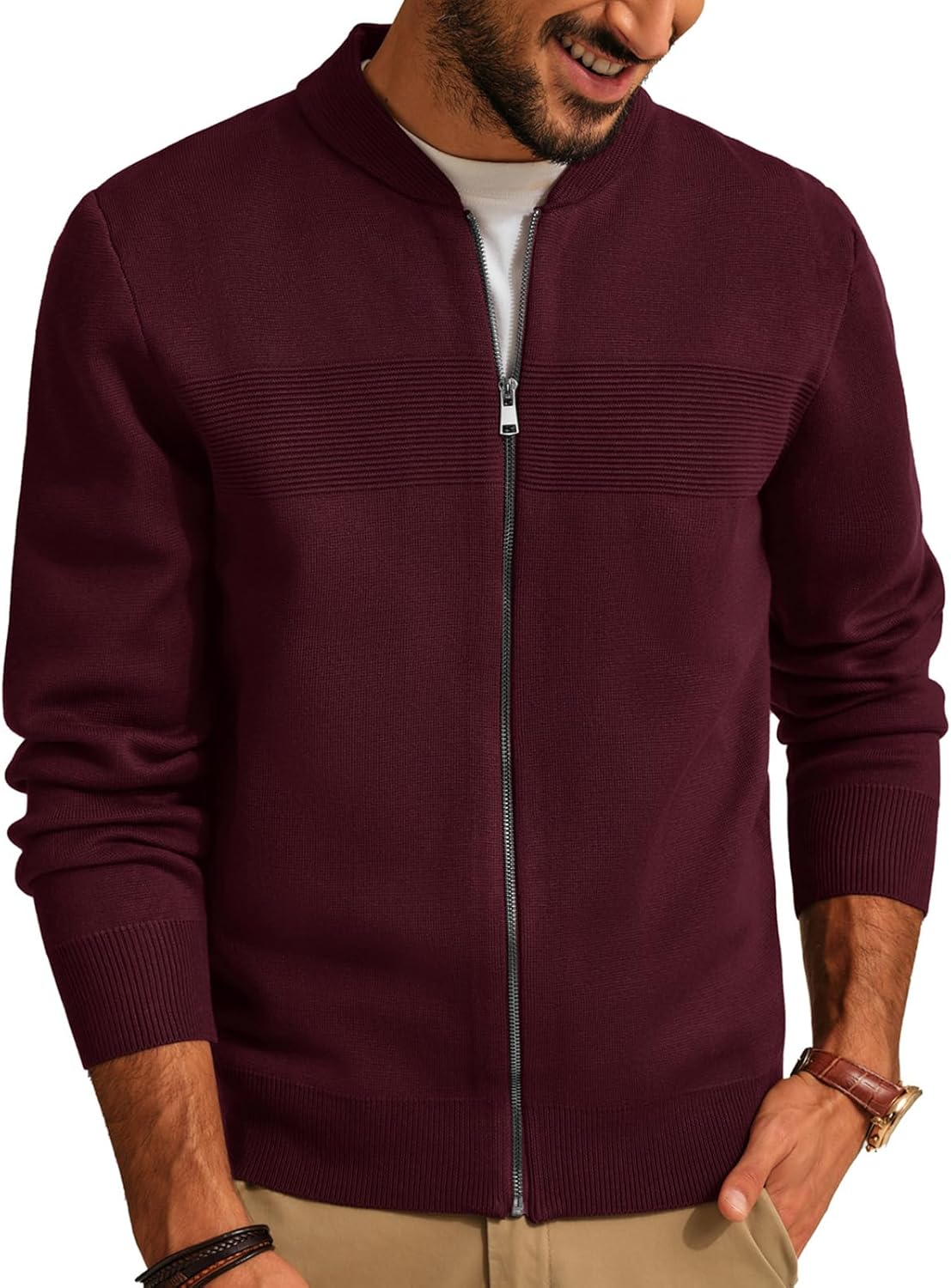 PJ PAUL JONES Mens Full Zip Cardigan Sweater for All Seasons