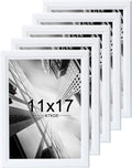 11x17 Picture Frame Set of 5 White Woodgrain - Shatter-Resistant