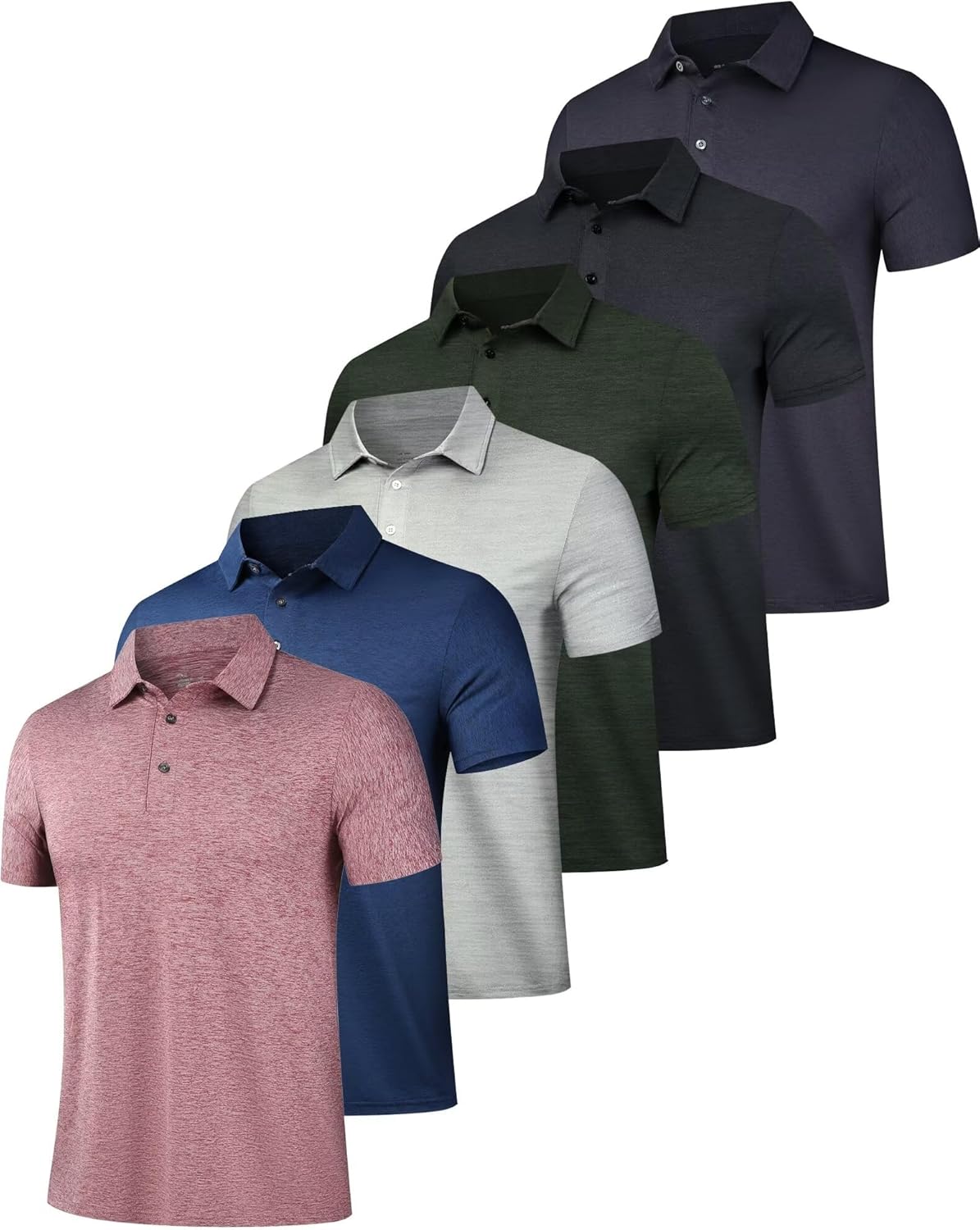 OYGSieg 6 Pack Mens Polo Shirts for Golf and Casual Wear