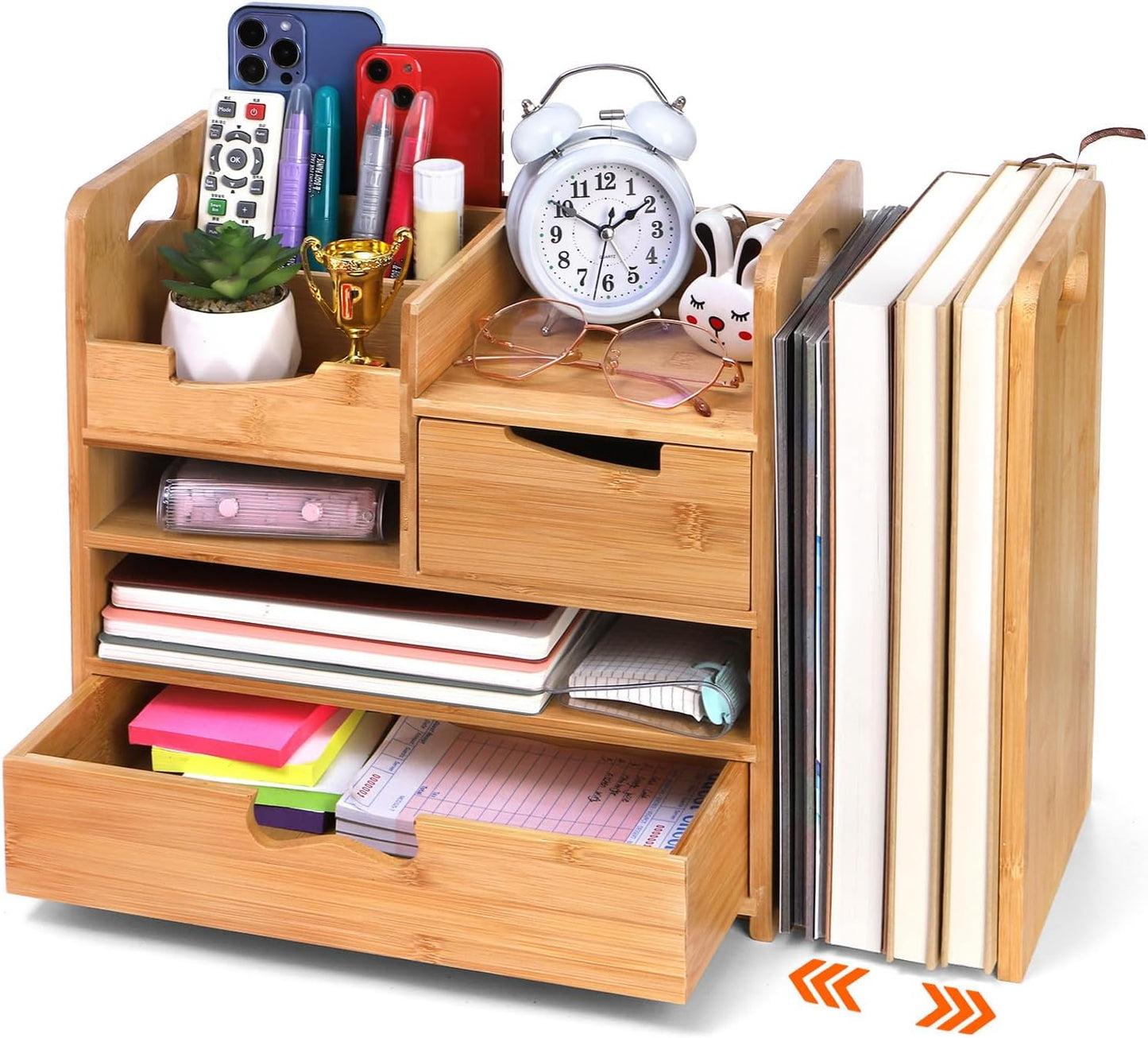 ZOOFOX Bamboo Desk Organizer with Adjustable File Holder