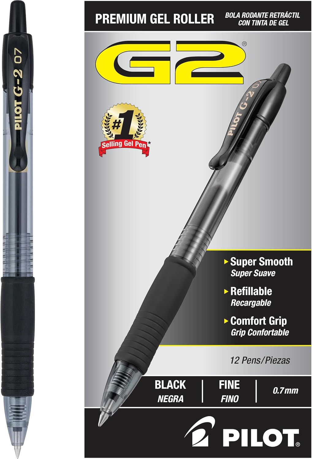 Pilot G2 Premium Gel Pens, Fine Point 0.7mm, Black, Pack of 12: Smooth Writing