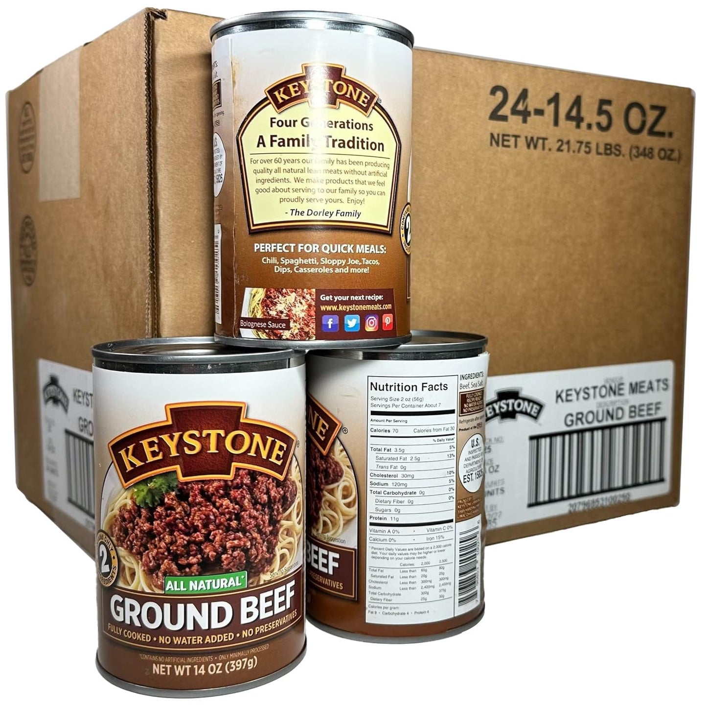 Keystone Ground Beef Fully Cooked Canned Meat for Quick Meals