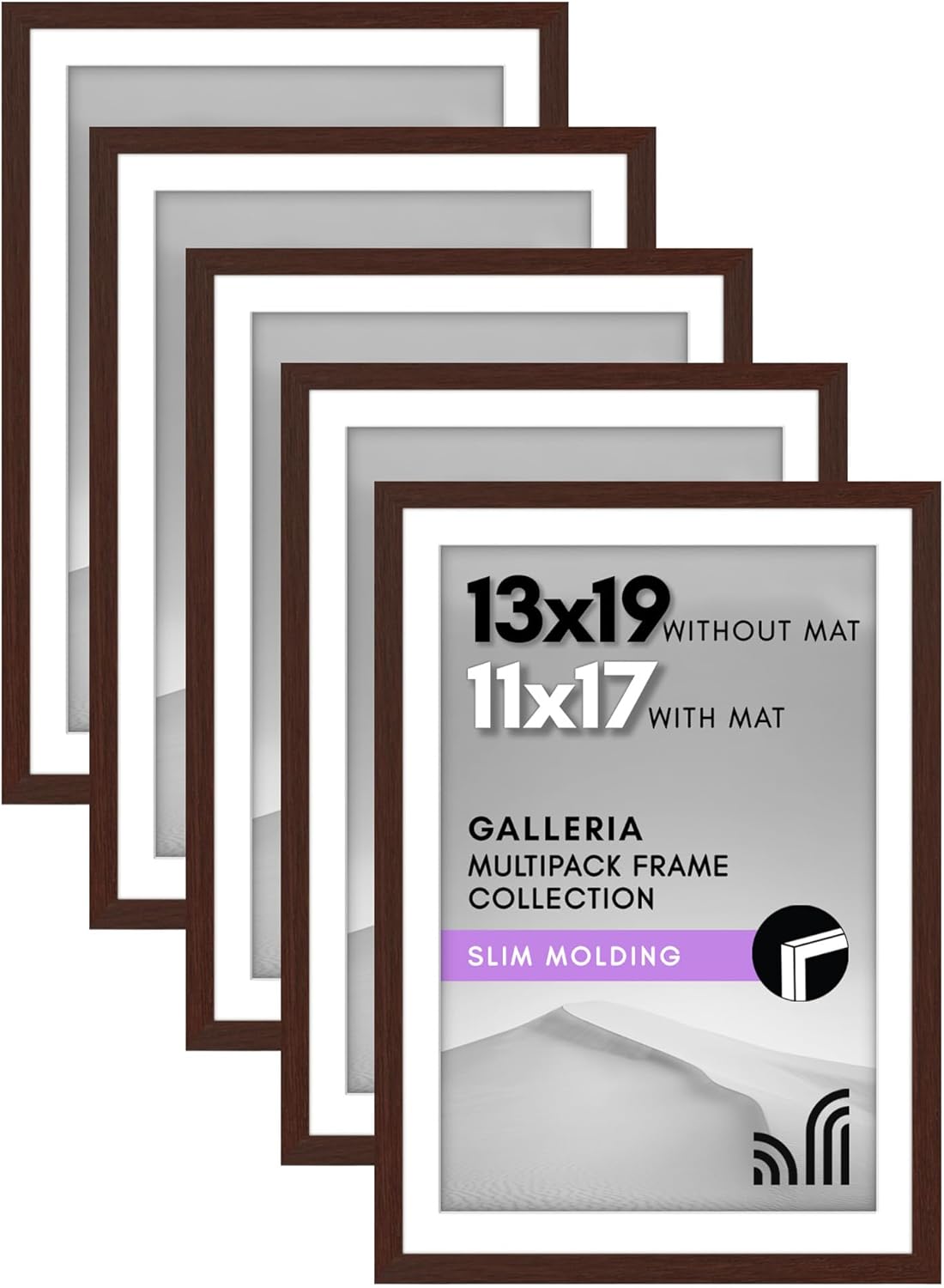 13x19 Picture Frame Set of 5 for Wall Display - Mahogany Finish