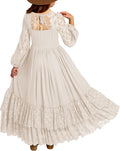 Girls Boho Backless Lace Tulle Maxi Dress - Tiered Ruffle Party