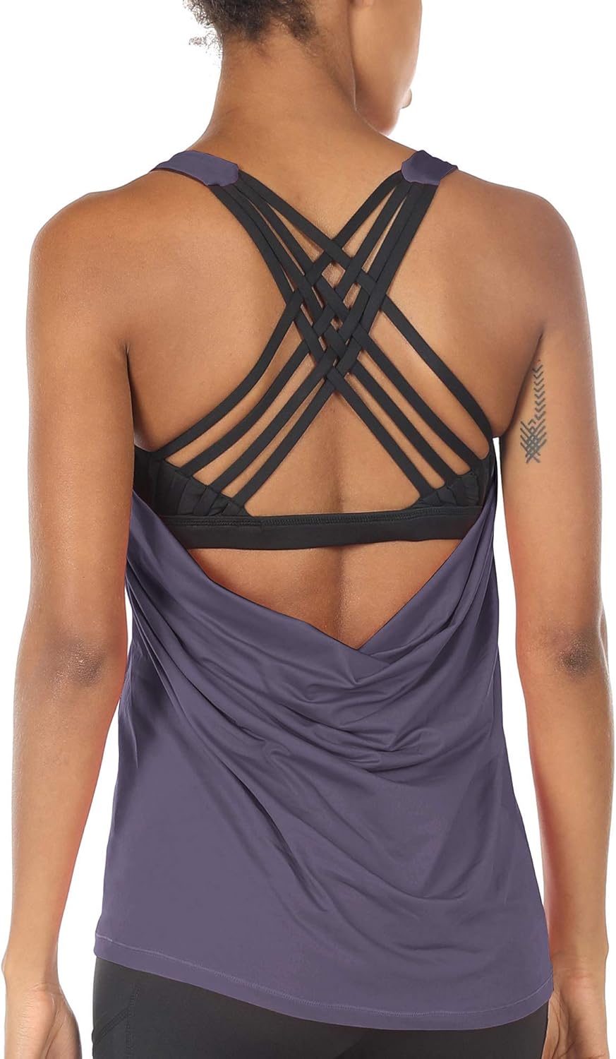 icyzone Women's Open Back Workout Tank Tops with Built-in Bra