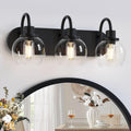 Bathroom Vanity Light 3-Light Matte Black Over Mirror - Modern Clear